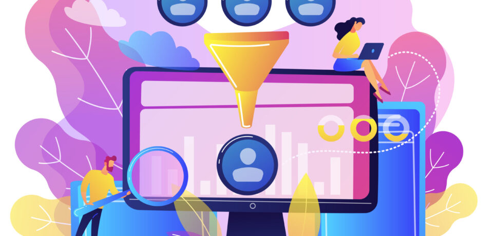 Data scientist and specialist extract knowledge and insights from data. Data science analytics, machine learning control, big data analytics concept. Bright vibrant violet vector isolated illustration